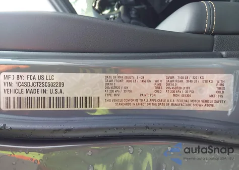 2025 Dodge Durango R/T 20Th Anniversary Plus Awd from USA, damaged, VIN 1C4SDJCT2SC502289